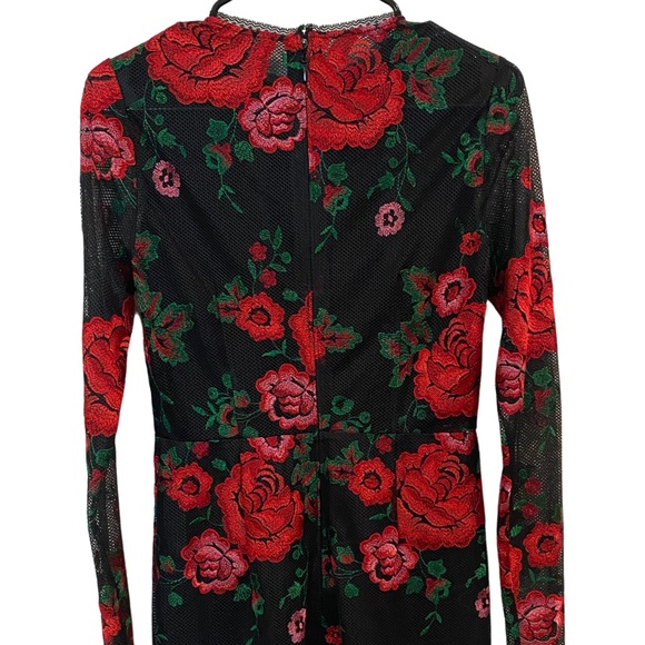 Black Mini Dress with Red Roses - Picture 4 of 5
